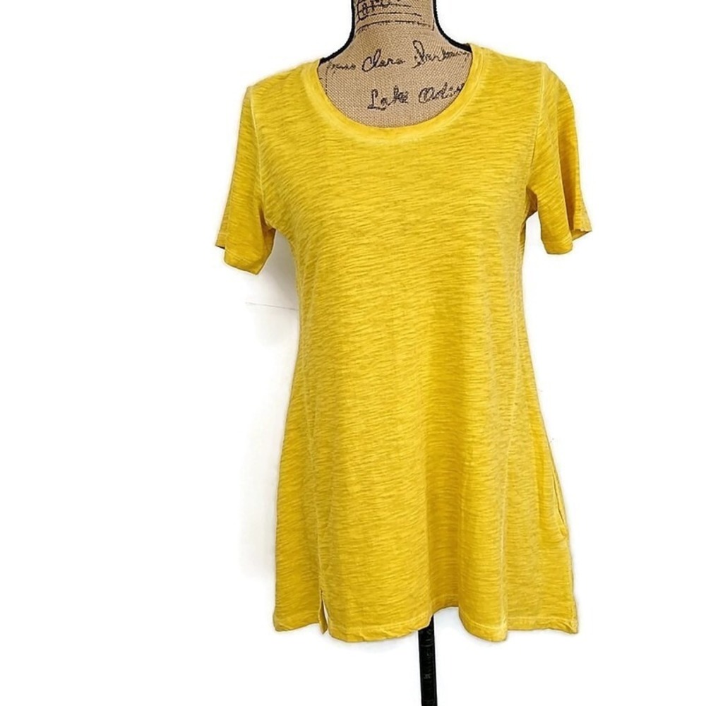 LOGO Lori Goldstein Yellow Cotton Slub Tunic Top Short Sleeve Womens sz XS